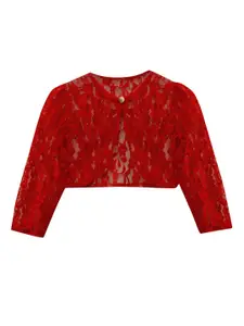 A.T.U.N. A T U N Girls Maroon Crop Lace Shrug