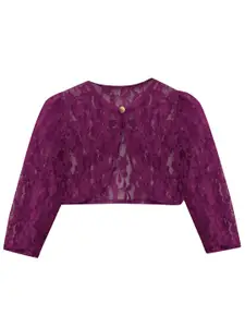 A.T.U.N. Girls Purple Party Crop Sheer Button Lace Shrug