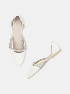 W Women White Embellished Party Ballerinas Flats
