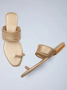 W Women Gold-Toned Open Toe Flats