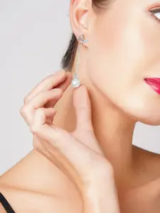 AMI Silver-Plated CZ Studded Contemporary Drop Earrings