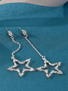AMI Silver-Plated Baguette Diamond Studded Star Shaped Drop Earrings