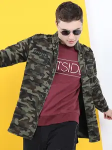 LOCOMOTIVE Men Olive Green Camouflage Tailored Jacket