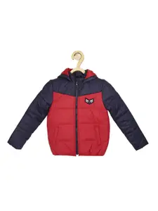 Allen Solly Junior Boys Red and Navy Blue Colour-blocked Patchwork Padded Jacket