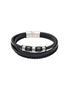 bodha Men Black & White Leather Multistrand Bracelet