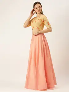 Ethnovog Peach-Coloured  Beige Fusion Made to Measure Lehenga  Blouse