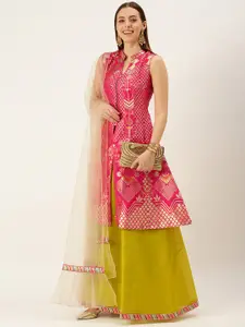Ethnovog Mustard Yellow  Pink Made to Measure Fusion Lehenga  Blouse With Dupatta