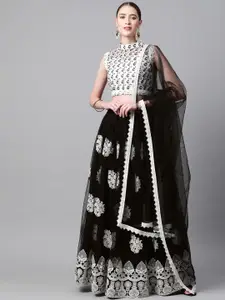 Readiprint Fashions Black & White Embellished Semi-Stitched Lehenga & Blouse with Dupatta