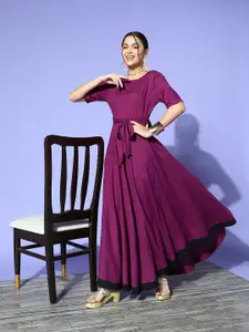 Sangria Purple Solid Styled Back A-Line Maxi Dress