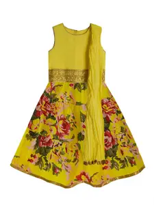 A.T.U.N. A T U N Girls Yellow & Red Ready to Wear Pure Cotton Lehenga & Blouse With Dupatta