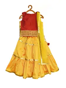 A.T.U.N. A T U N Girls Yellow & Red Ready to Wear Lehenga & Blouse With Dupatta