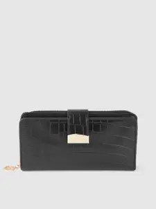 Lino Perros Women Black Croc Textured PU Zip Around Wallet