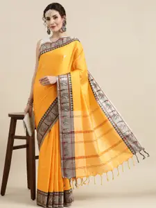 VASTRANAND Yellow Ethnic Motifs Zari Silk Cotton Paithani Saree