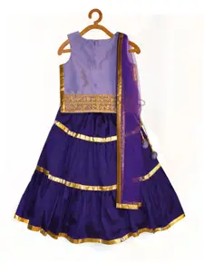 A.T.U.N. Girls Purple & Gold-Toned Ready to Wear Lehenga & Blouse With Net Dupatta