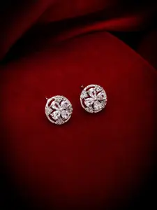 aadita Silver-Toned Round American Diamond Studded Studs