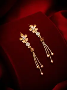 aadita Gold-Toned & Plated Geometric AD-Studded Drop Earrings