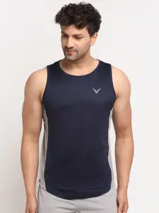 Invincible Men Navy Blue Cut Outs Slim Fit Training or Gym T-shirt