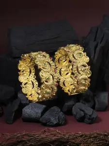 Adwitiya Collection Woman Set Of 2 Gold-Plated Red Stone-Studded Bangles