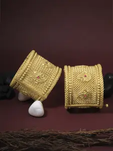 Adwitiya Collection Set of 2 24 CT Gold-Plated Openable Kada Bangles