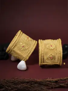 Adwitiya Collection Set of 2 24 CT Gold-Plated Openable Kada Bangles
