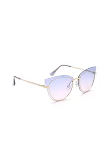 IDEE Women Blue Lens & Gold-Toned Butterfly Sunglasses with Polarised Lens