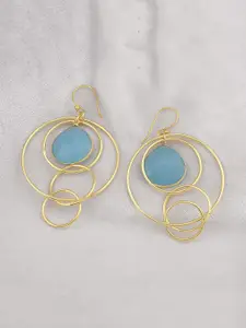 Tistabene Gold-Toned & Turquoise Blue Circular Drop Earrings