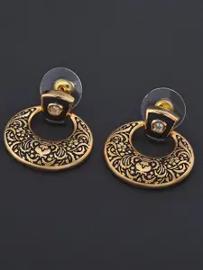Tistabene Gold-Toned & Black Floral Embossed Enameled Chandbalis Earrings