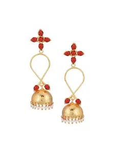Tistabene Gold-Toned & Red Dome Shaped Jhumkas Earrings
