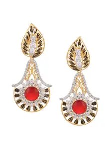 Tistabene Red & Gold-Plated Contemporary Artificial Stones Studded Drop Earrings