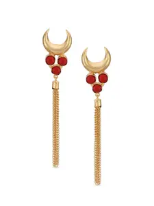Tistabene Gold-Toned & Red Crescent Shaped Drop Earrings