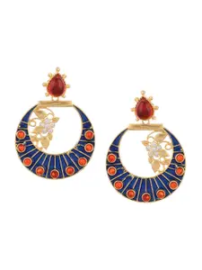 Tistabene Blue & Gold-Plated Enamelled Contemporary Studded Drop Earrings