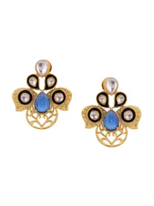 Tistabene Blue & Gold-Plated Contemporary Enamelled Studded Drop Earrings