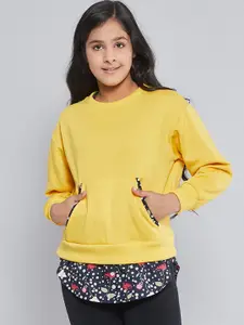 Noh.Voh - SASSAFRAS Kids Girls Yellow & Blue Printed Sweatshirt With Half Shirt