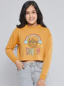 Noh.Voh - SASSAFRAS Kids Noh Voh - SASSAFRAS Kids Girls Mustard Printed Crop Sweatshirt
