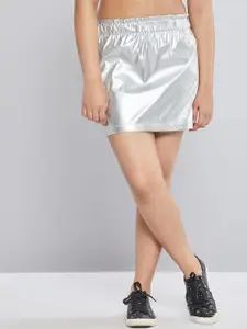 Noh.Voh - SASSAFRAS Kids Noh.Voh - SASSAFRAS Girls Silver Solid Paperbag Waist A-Line Skirt