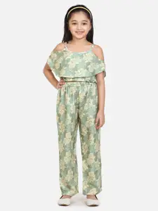 LilPicks Girls Green Printed Top Pure Cotton with Palazzos