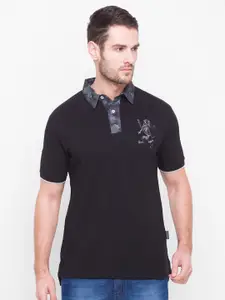 GIORDANO Men Black Solid Cotton Polo Collar Slim Fit T-shirt