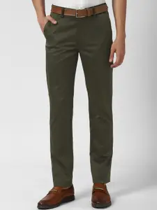 Peter England Casuals Men Olive Green Slim Fit Trousers