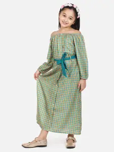 LilPicks Green & Yellow Off-Shoulder Maxi Dress