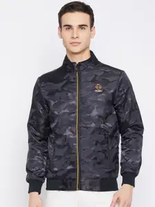Camey Men Navy Blue Camouflage Print Lightweight Bomber Jacket