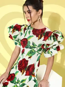 KASSUALLY Red Floral Ruffled Dress