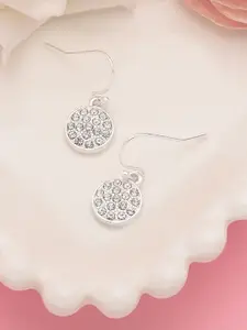 Accessorize London Women Silver Pave Circular Short Drop Earrings