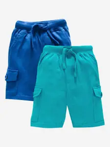KiddoPanti Boys Pack of 2 Blue Pure Cotton Cargo Shorts