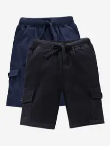 KiddoPanti Boys Black & Navy Blue Set of 2 Cargo Shorts