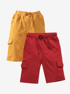 KiddoPanti Boys Mustard & Red Pack of 2 Cargo Shorts