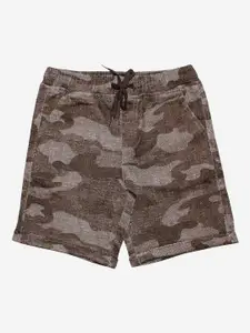 KiddoPanti Boys Brown Camouflage Printed Pure Cotton Shorts
