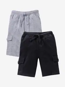 KiddoPanti Boys Black & Grey Melange Set of 2 Cargo Shorts