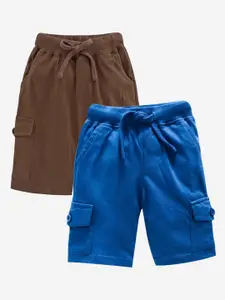 KiddoPanti Boys Pack Of 2 Blue & Brown Solid Shorts