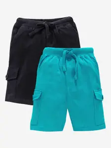 KiddoPanti Boys Black & Blue Pack Of 2 Solid Cargo Shorts