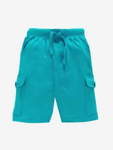 KiddoPanti Boys Blue Solid Regular Fit Cotton Cargo Shorts